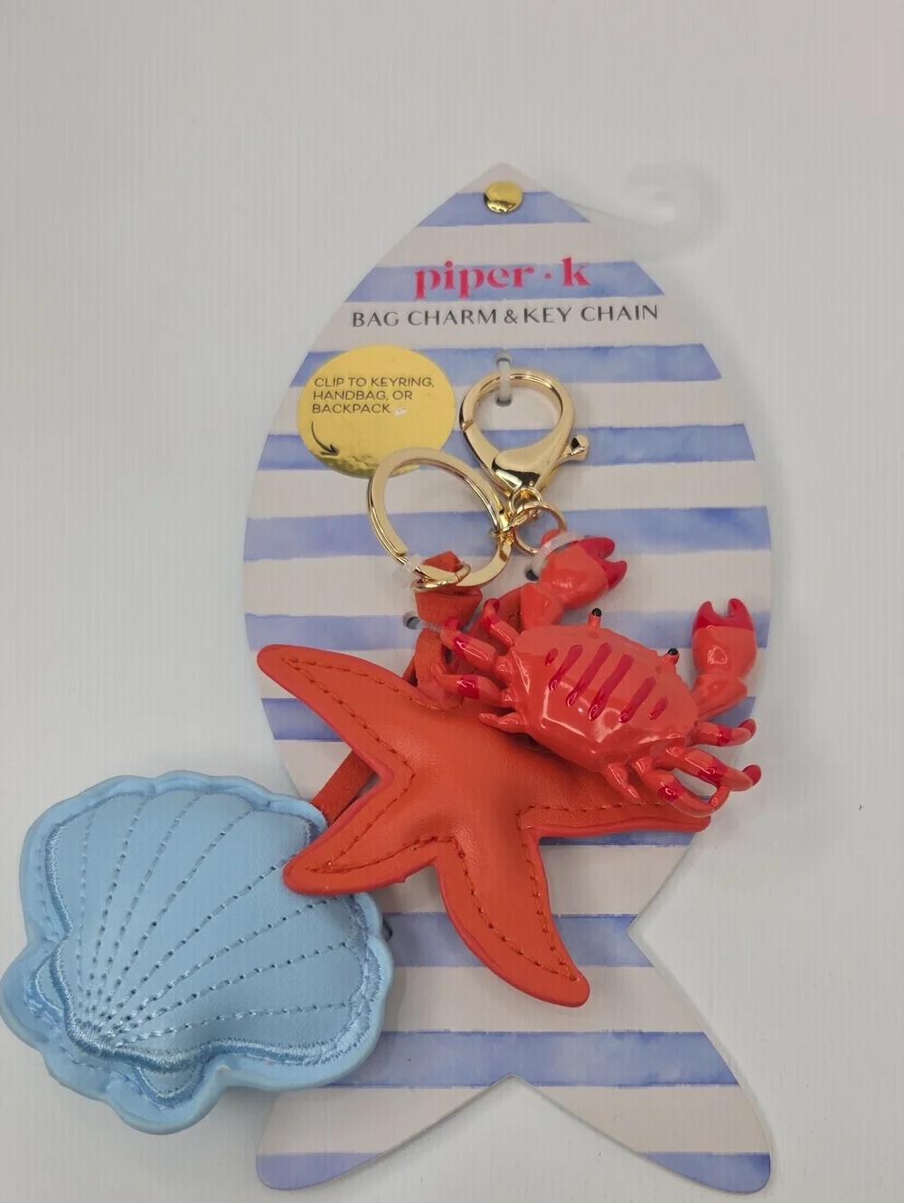 🦀▪️piper k▪️ Seashell Bag Charm Or Keychain with Red Starfish & Crab Nautical